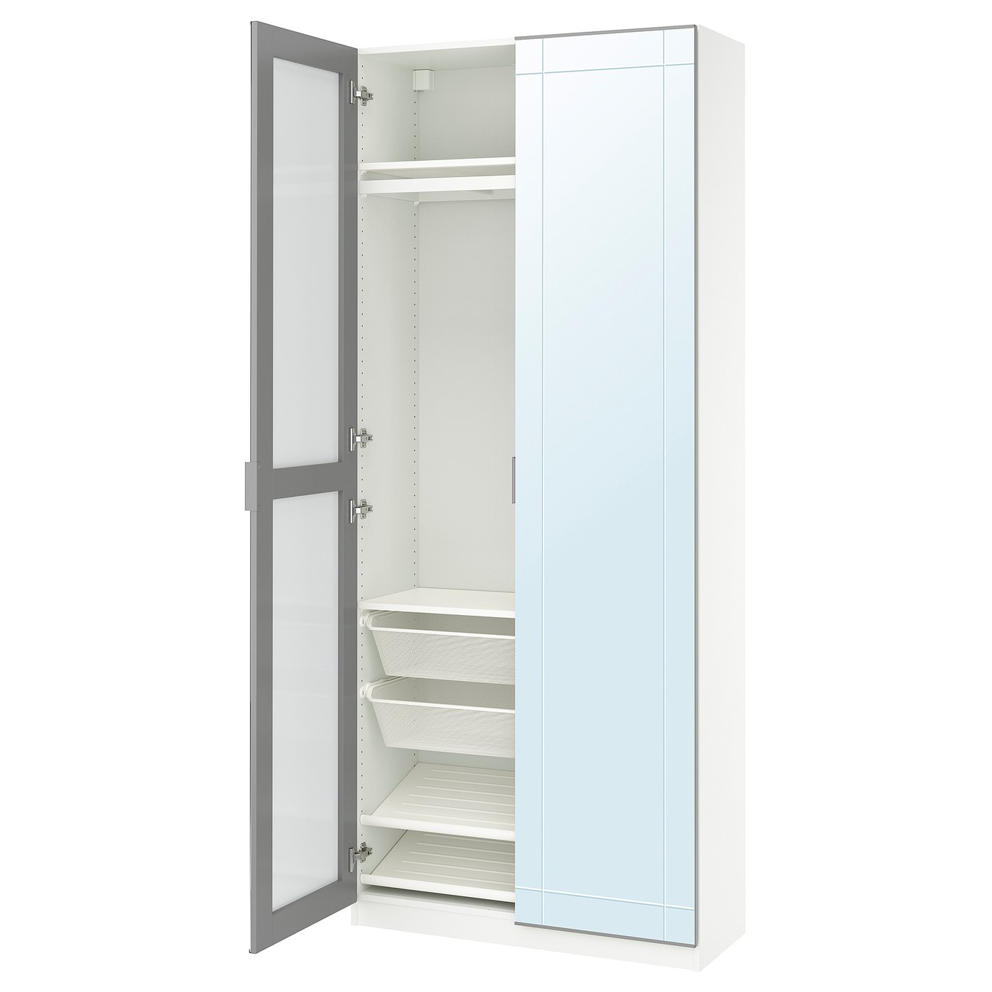 PAX / KAMMARTORP wardrobe combination, white/mirror glass grey, 100x38x236 cm
