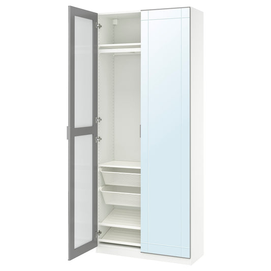 PAX / KAMMARTORP wardrobe combination, white/mirror glass grey, 100.0x236.4x37.7 cm