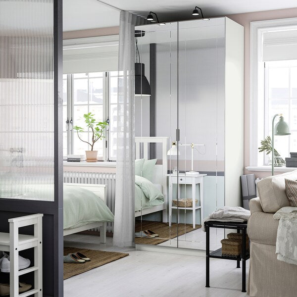 PAX / KAMMARTORP wardrobe combination, white mirror glass/grey, 100x60x236 cm