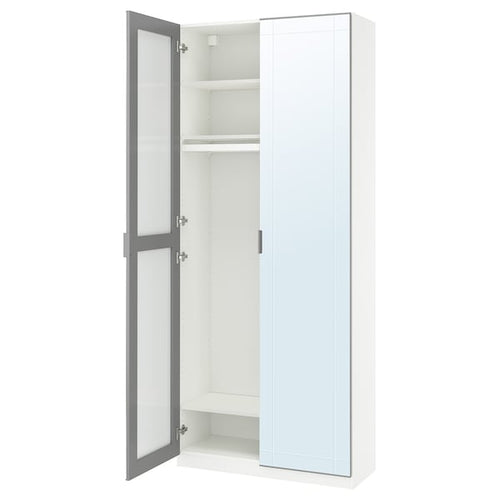 PAX / KAMMARTORP - Wardrobe combination, dark gray/glass mirror gray,100x38x236 cm
