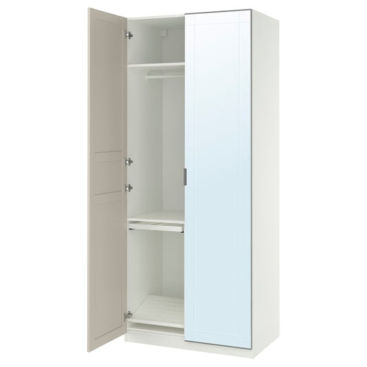 PAX / KAMMARTORP/FLISBERGET - Wardrobe combination, white mirror glass/beige,100x60x236 cm