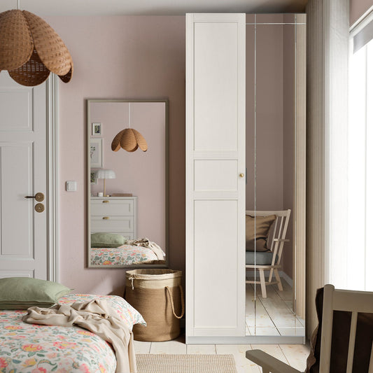 PAX / KAMMARTORP/FLISBERGET wardrobe combination, white mirror glass/grey white, 100x60x236 cm
