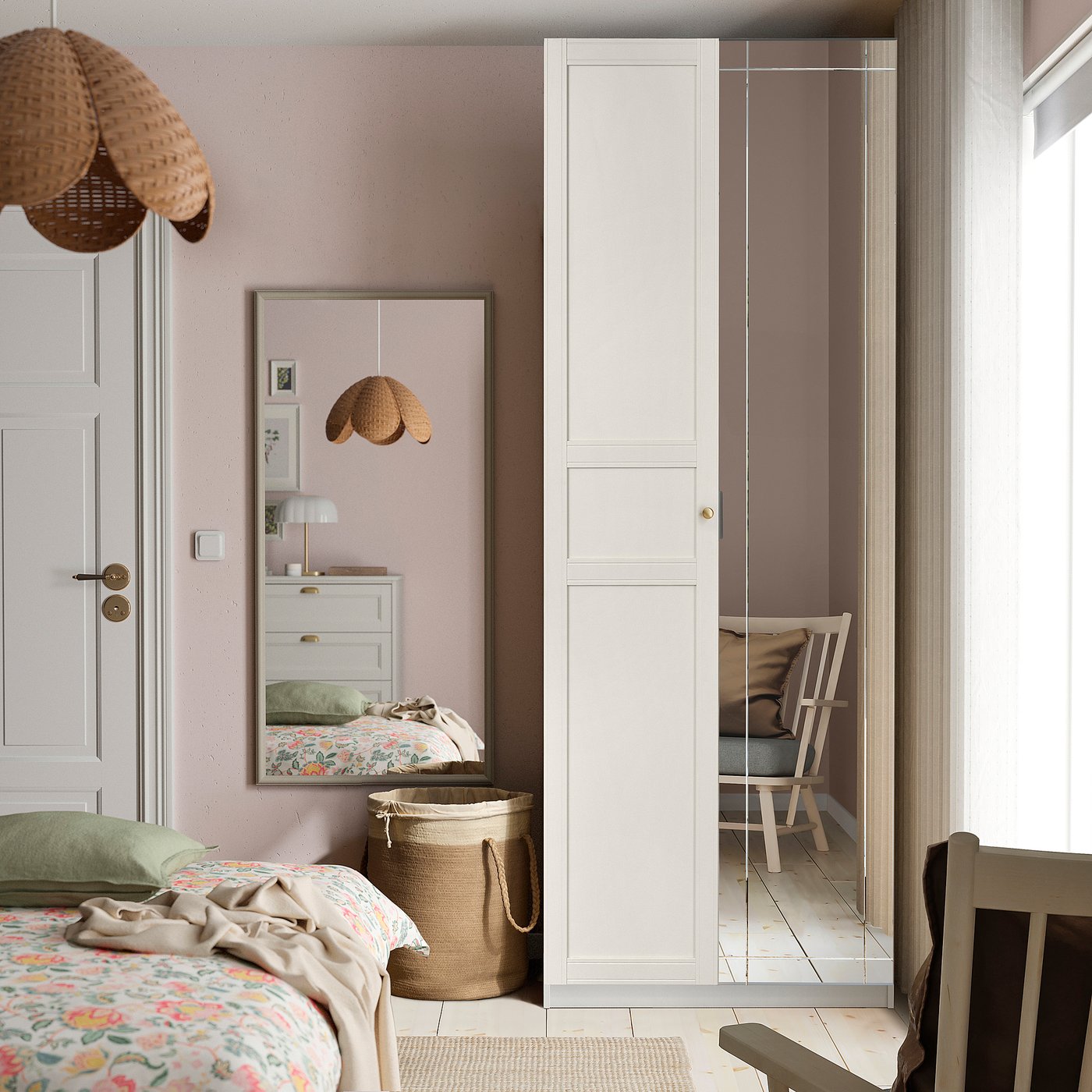 PAX / KAMMARTORP/FLISBERGET wardrobe combination, white mirror glass/grey white, 100x60x236 cm