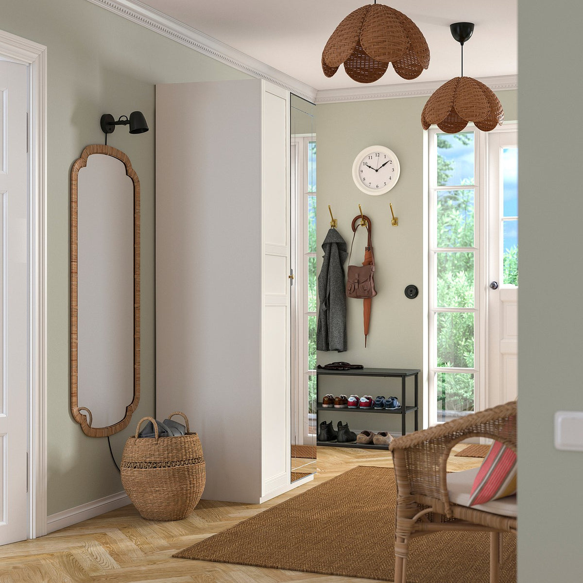 PAX / KAMMARTORP/FLISBERGET wardrobe combination, white mirror glass/grey white, 100x60x236 cm