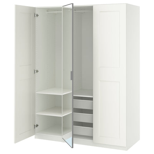 PAX / KAMMARTORP/GRIMO - Wardrobe combination, white/glass mirror white,150x60x201 cm