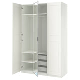 PAX / KAMMARTORP/GRIMO wardrobe combination, white mirror glass/grey white, 150x60x236 cm