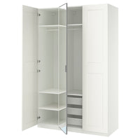 PAX / KAMMARTORP/GRIMO wardrobe combination, white mirror glass/grey white, 150x60x236 cm