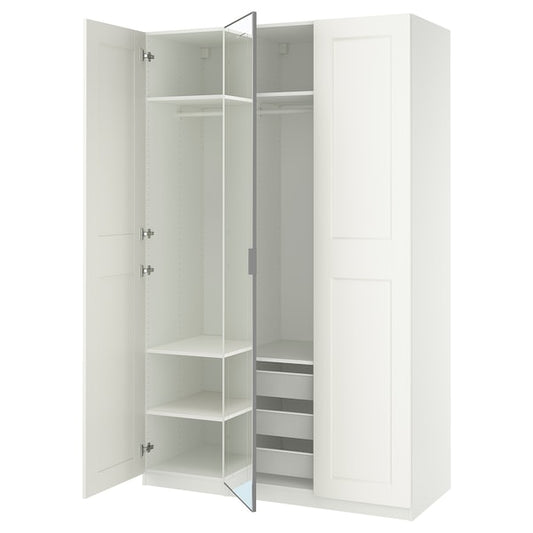 PAX / KAMMARTORP/GRIMO - Wardrobe combination, white/glass mirror white,150x60x236 cm