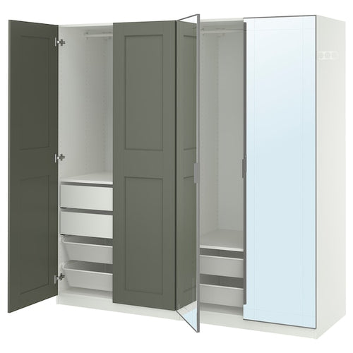 PAX / KAMMARTORP/GRIMO - Wardrobe combination, white/glass mirror gray-green,200x60x201 cm