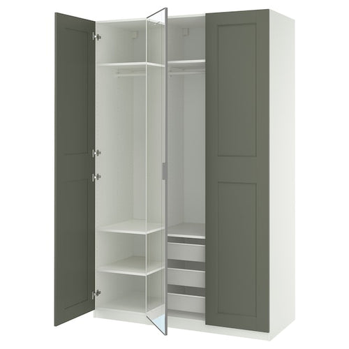 PAX / KAMMARTORP/GRIMO - Wardrobe combination, white/glass mirror gray-green,150x60x236 cm