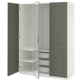 PAX / KAMMARTORP/GRIMO wardrobe combination, white mirror glass/grey grey-green, 150x60x201 cm
