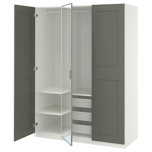 PAX / KAMMARTORP/GRIMO - Wardrobe combination, white/glass mirror gray-green,150x60x201 cm