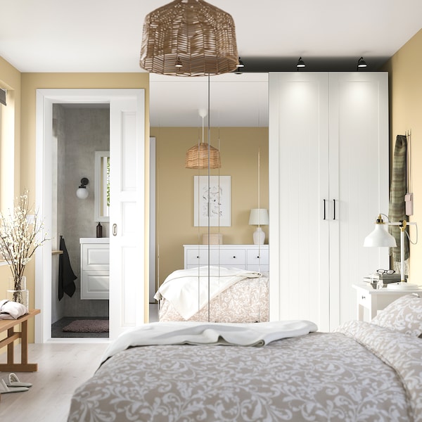 PAX / KAMMARTORP/GULLABERG wardrobe combination, white mirror glass/grey white, 200x60x236 cm