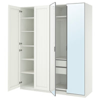 PAX / KAMMARTORP/GULLABERG wardrobe combination, white mirror glass/grey white, 200x60x236 cm