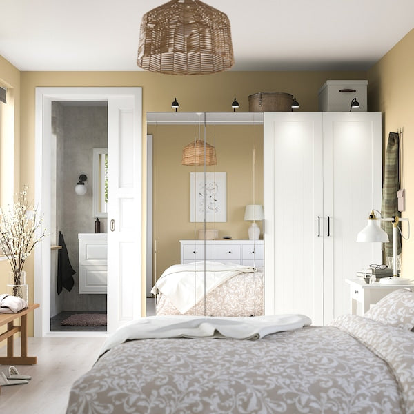 PAX / KAMMARTORP/GULLABERG wardrobe combination, white mirror glass/grey white, 200x60x201 cm