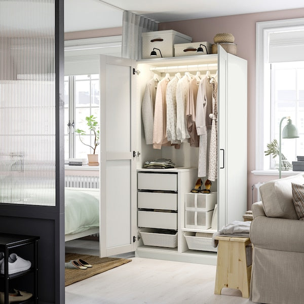 PAX / KAMMARTORP/GULLABERG wardrobe combination, white mirror glass/grey white, 100x60x201 cm