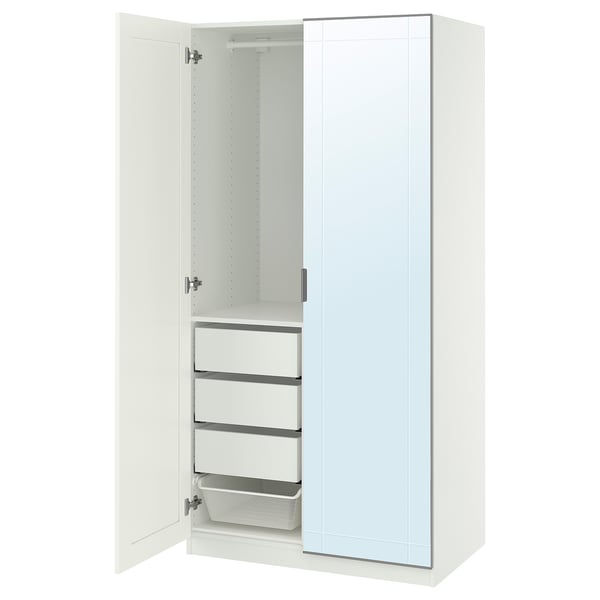 PAX / KAMMARTORP/GULLABERG wardrobe combination, white mirror glass/grey white, 100x60x201 cm