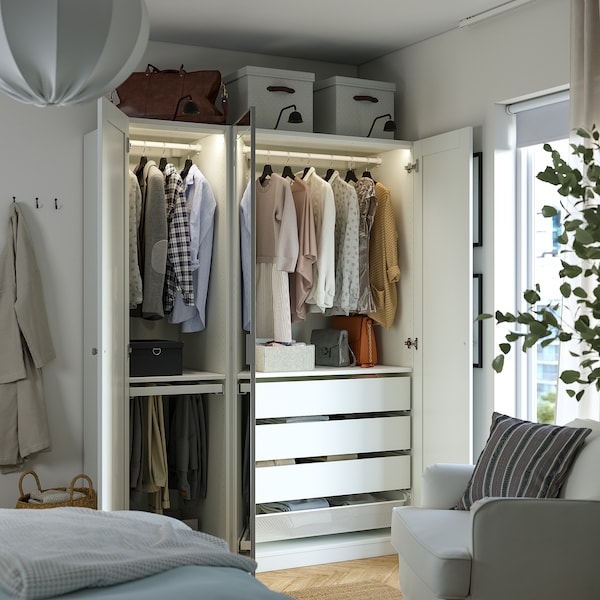 PAX / KAMMARTORP/GULLABERG wardrobe combination, white mirror glass/grey white, 150x60x201 cm