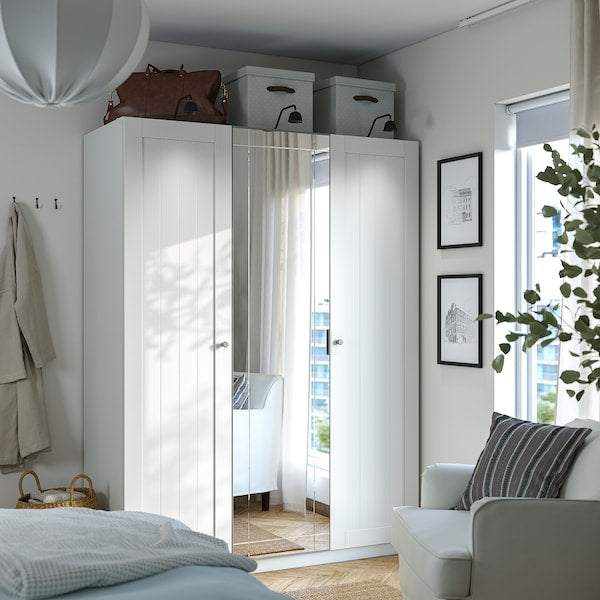 PAX / KAMMARTORP/GULLABERG wardrobe combination, white mirror glass/grey white, 150x60x201 cm