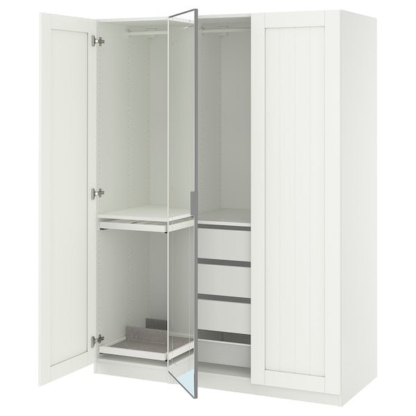 PAX / KAMMARTORP/GULLABERG wardrobe combination, white mirror glass/grey white, 150x60x201 cm