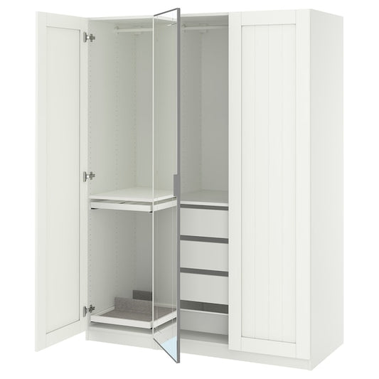 PAX / KAMMARTORP/GULLABERG - Wardrobe combination, white glass mirror/white gray,150x60x201 cm