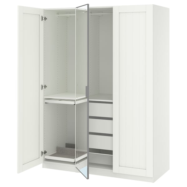 PAX / KAMMARTORP/GULLABERG wardrobe combination, white mirror glass/grey white, 150x60x201 cm