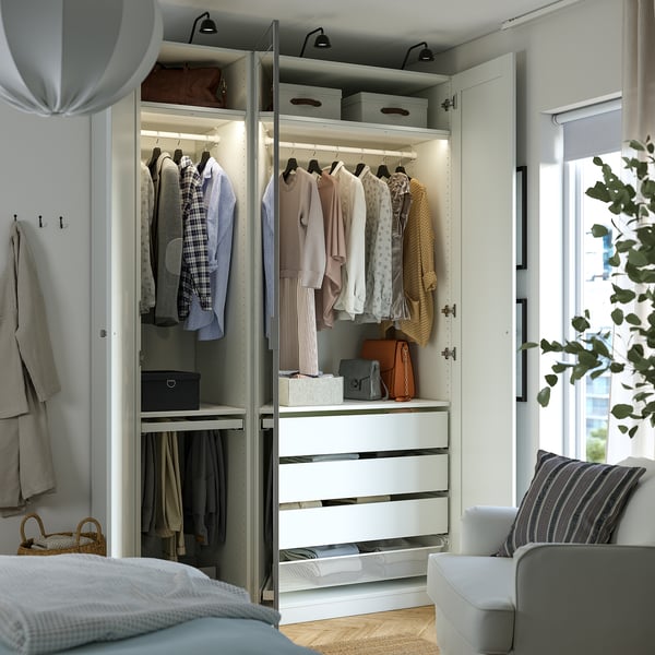 PAX / KAMMARTORP/GULLABERG - Wardrobe combination, white glass mirror/white gray,150x60x236 cm