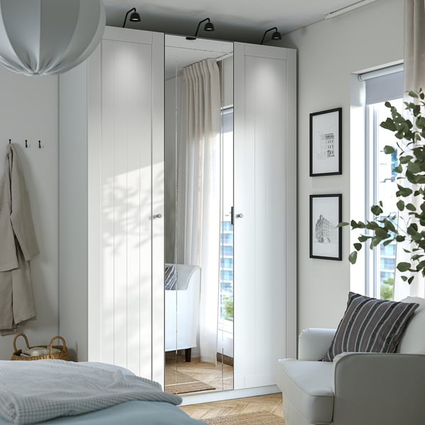 PAX / KAMMARTORP/GULLABERG wardrobe combination, white mirror glass/grey white, 150x60x236 cm