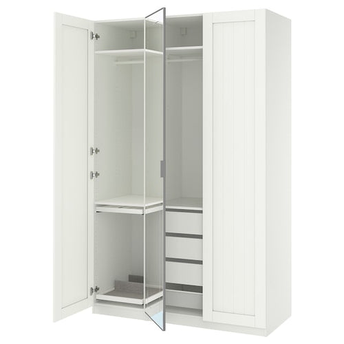 PAX / KAMMARTORP/GULLABERG - Wardrobe combination, white glass mirror/white gray,150x60x236 cm