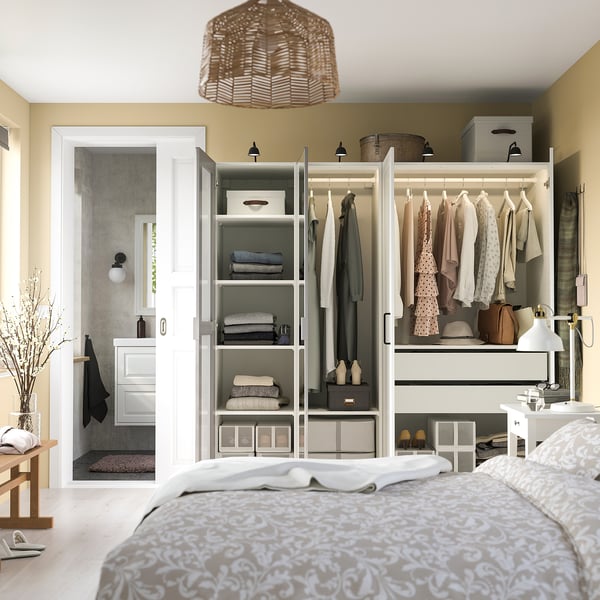 PAX / KAMMARTORP/GULLABERG - Wardrobe combination, white/glass mirror white,200x60x201 cm