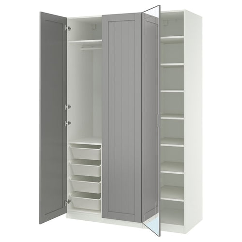 PAX / KAMMARTORP/GULLABERG - Wardrobe combination, white/glass mirror gray,150x60x236 cm