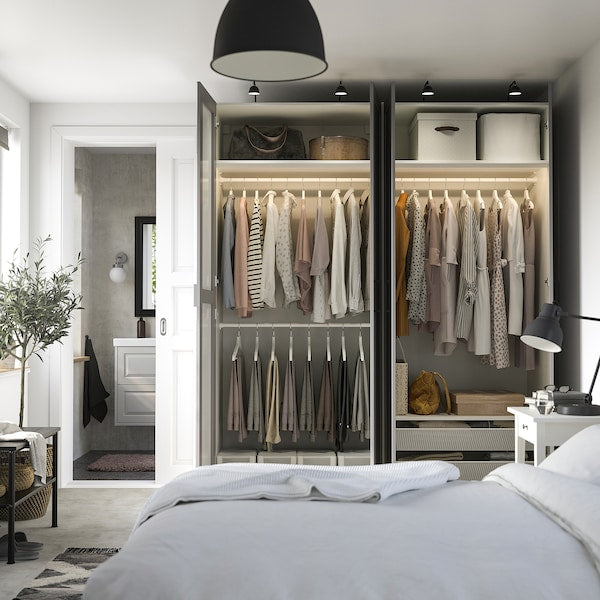PAX / KAMMARTORP/GULLABERG wardrobe combination, white/mirror glass grey, 200x60x236 cm
