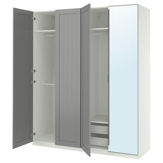 PAX / KAMMARTORP/GULLABERG - Wardrobe combination, white/glass mirror gray,200x60x236 cm