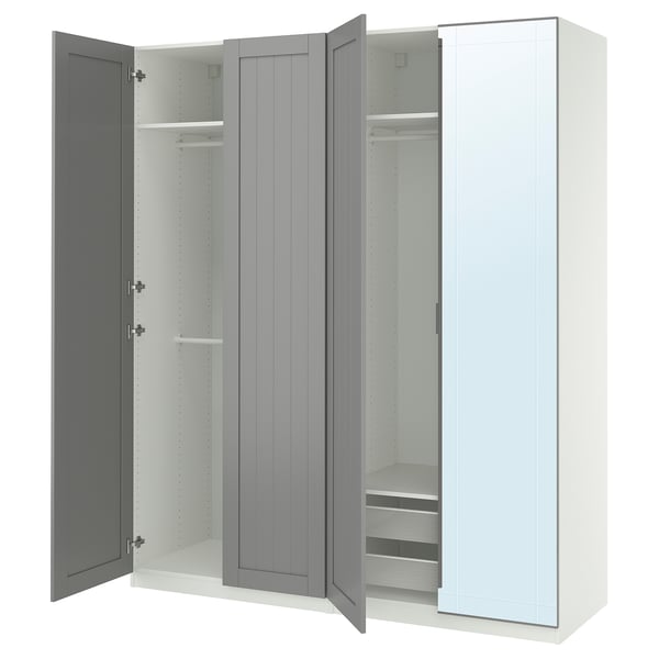 PAX / KAMMARTORP/GULLABERG wardrobe combination, white/mirror glass grey, 200x60x236 cm