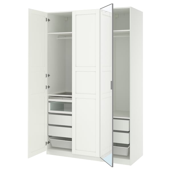 PAX / KAMMARTORP/TYSSEDAL wardrobe combination, white mirror glass/grey white, 150x60x236 cm