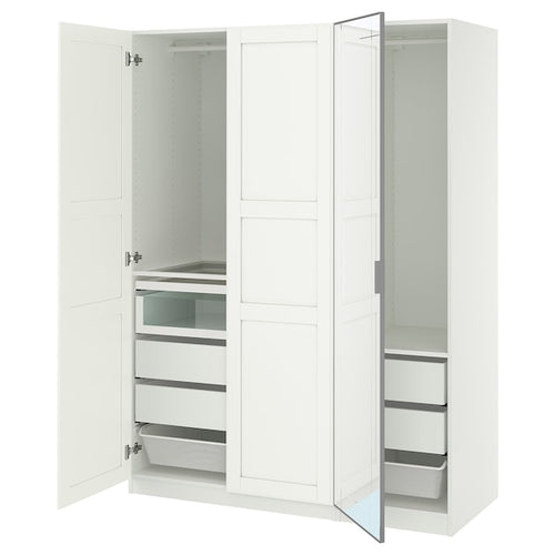 PAX / KAMMARTORP/TYSSEDAL wardrobe combination, white mirror glass/grey white, 150x60x201 cm