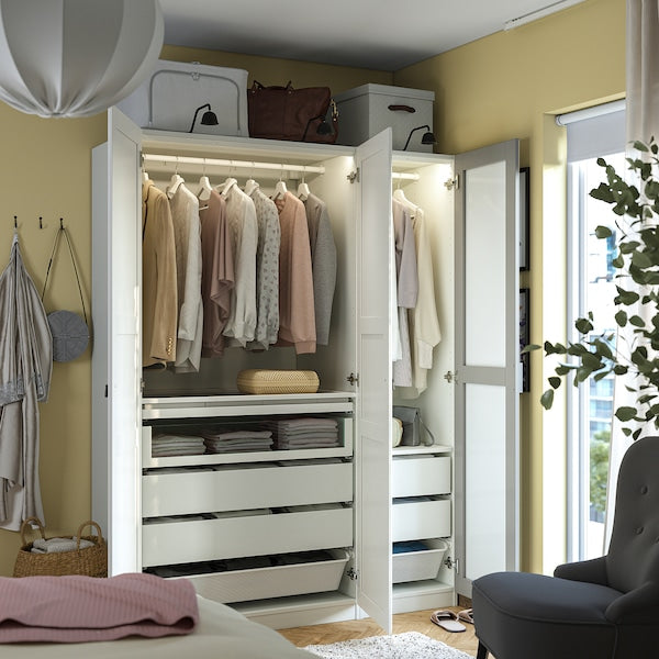 PAX / KAMMARTORP/TYSSEDAL wardrobe combination, white mirror glass/grey white, 150x60x201 cm