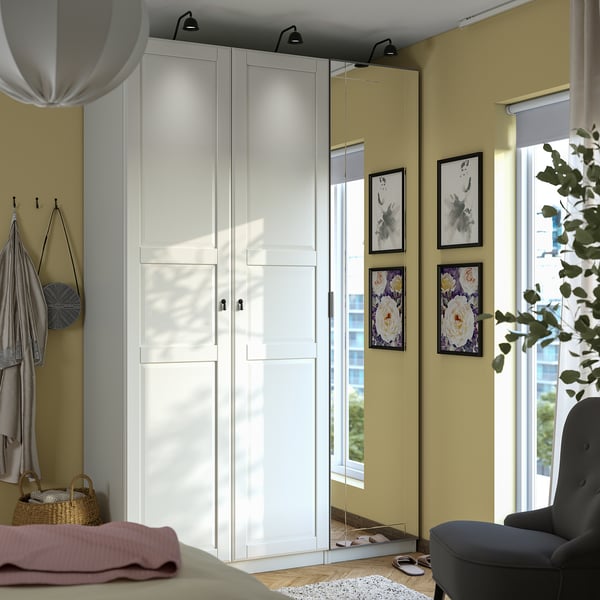 PAX / KAMMARTORP/TYSSEDAL wardrobe combination, white mirror glass/grey white, 150x60x236 cm