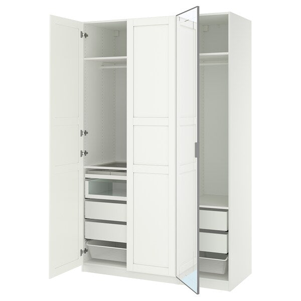 PAX / KAMMARTORP/TYSSEDAL wardrobe combination, white mirror glass/grey white, 150x60x236 cm
