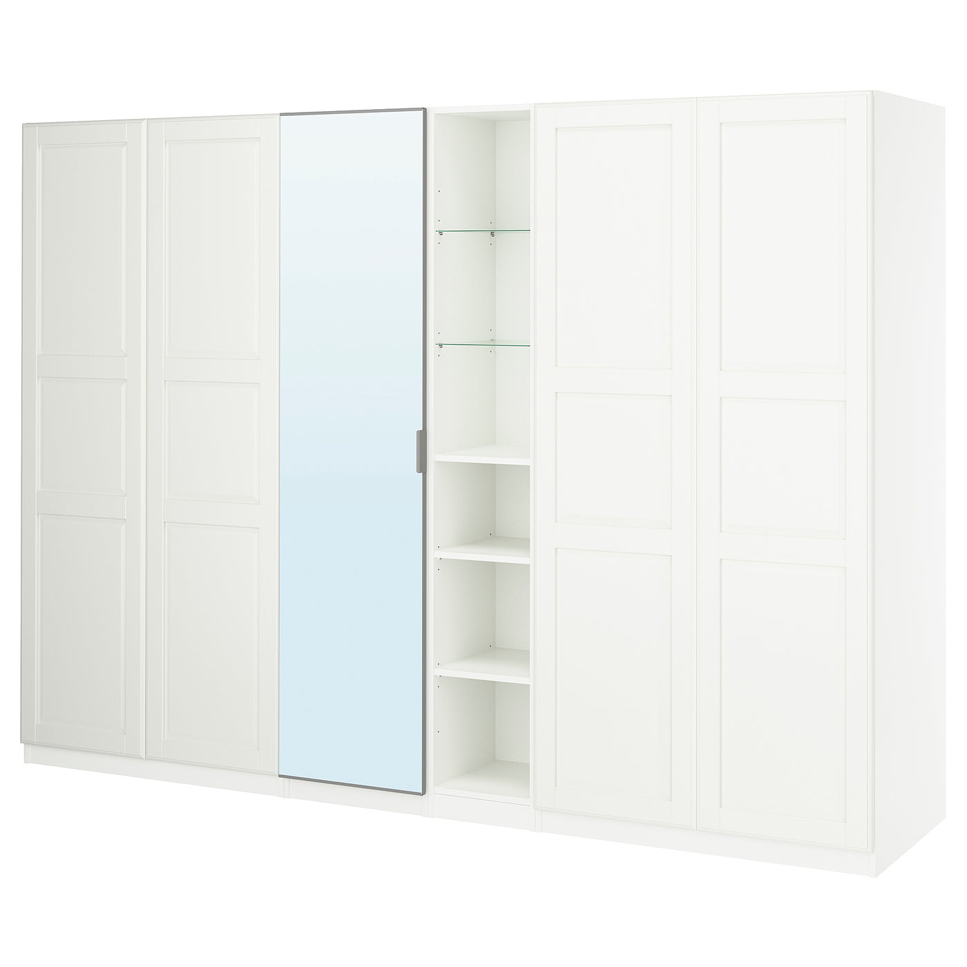 PAX / KAMMARTORP/TYSSEDAL wardrobe combination, white mirror glass/grey white, 285x60x201 cm