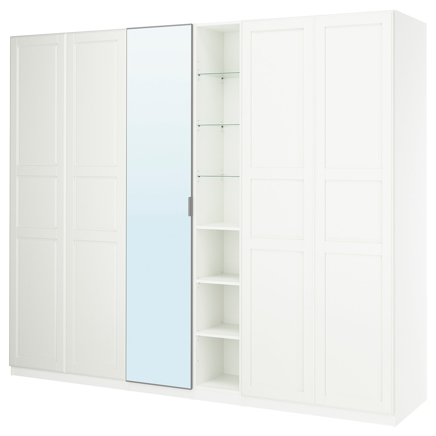 PAX / KAMMARTORP/TYSSEDAL wardrobe combination, white mirror glass/grey white, 285x236x60 cm