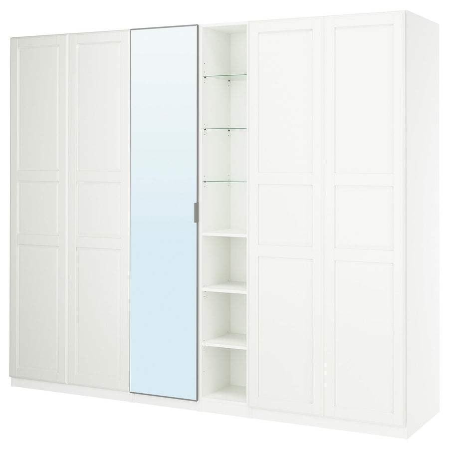 PAX / KAMMARTORP/TYSSEDAL wardrobe combination, white mirror glass/grey white, 285x60x236 cm