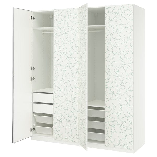 Ikea PAX / LINNABERG/ÅHEIM - Wardrobe combination, fancy white/mirrored glass,200x66x236 cm