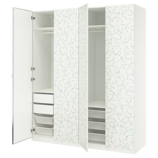 PAX / LINNABERG/ÅHEIM - Wardrobe combination, fancy white/mirrored glass,200x66x236 cm
