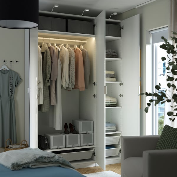 PAX / LINNABERG/ÅHEIM - Wardrobe combination, fancy white/mirrored glass,150x58x236 cm