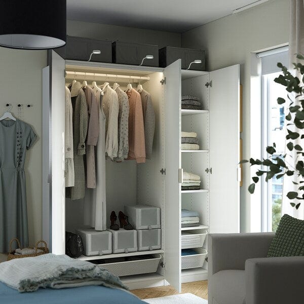 Ikea PAX / LINNABERG/ÅHEIM - Wardrobe combination, fancy white/mirrored glass,150x58x201 cm