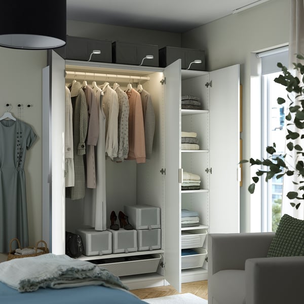 PAX / LINNABERG/ÅHEIM - Wardrobe combination, fancy white/mirrored glass,150x58x201 cm