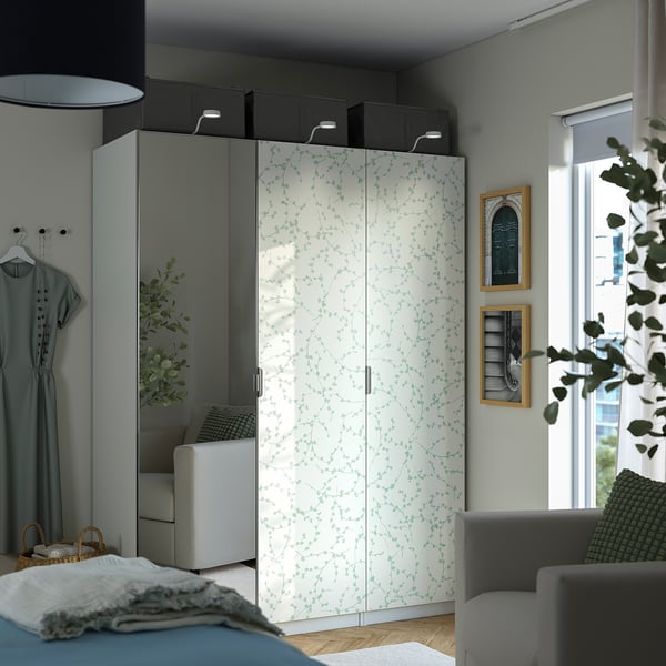 PAX / LINNABERG/ÅHEIM - Wardrobe combination, fancy white/mirrored glass,150x58x201 cm