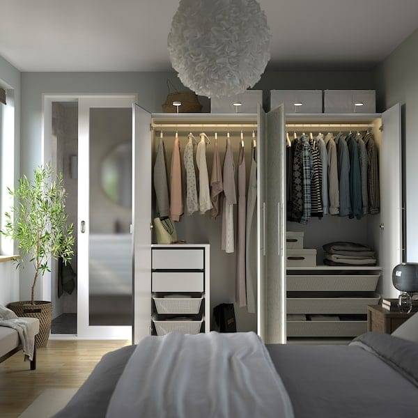 Ikea PAX / LINNABERG/ÅHEIM - Wardrobe combination, fancy white/mirrored glass,200x66x201 cm