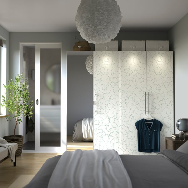 PAX / LINNABERG/ÅHEIM - Wardrobe combination, fancy white/mirrored glass,200x66x201 cm